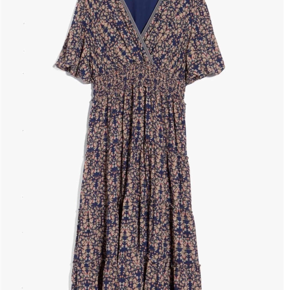 V-Neck Puff Sleeve Tiered Dress